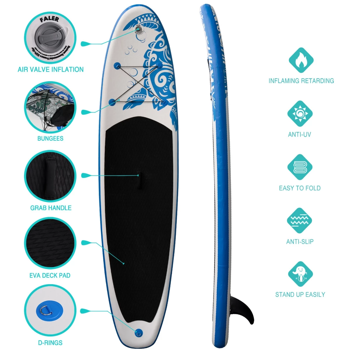 [EU Direct] Funwater 11'33'' 335cm Inflatable Stand Up Paddle Board with Adjustable Paddle Travel Backpack Leash Waterproof Bag Adult Paddle Board- SUPDS01A