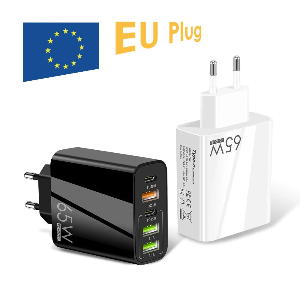 F002 65W 5-Port USB PD Charger 3USB-A+2USB-C Fast Charging Wall Charger Adapter EU Plug for iPhone 12 13 14 14 Pro for Samsung Galaxy S23 for Redmi K60 for Oppo Reno9