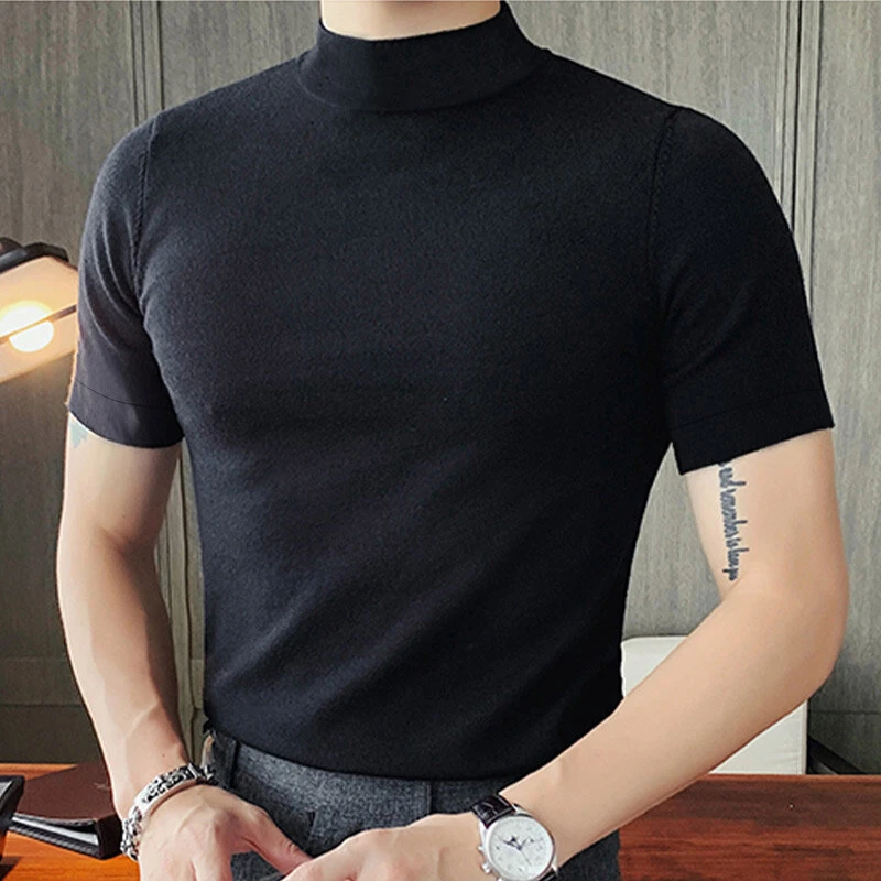 INCERUN Mens Solid Half-Collar Short Sleeve T-Shirt