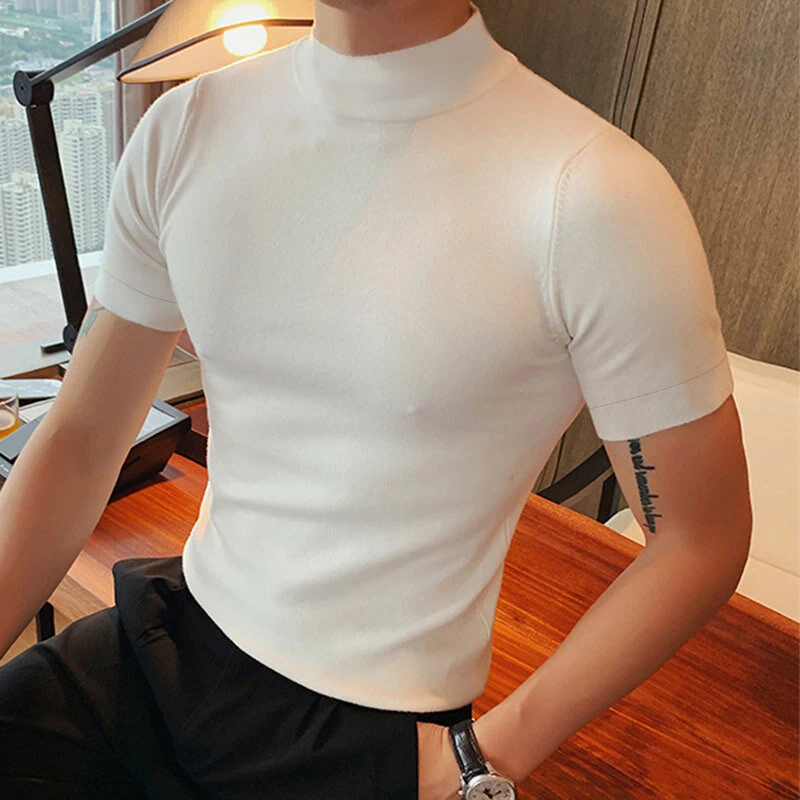 INCERUN Mens Solid Half-Collar Short Sleeve T-Shirt