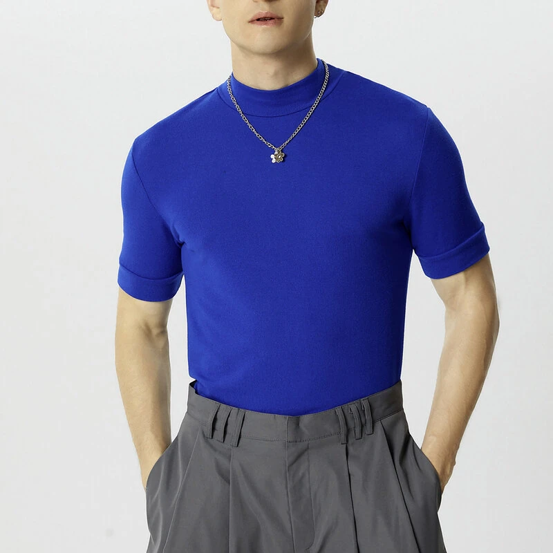INCERUN Mens Solid Half-Collar Short Sleeve T-Shirt