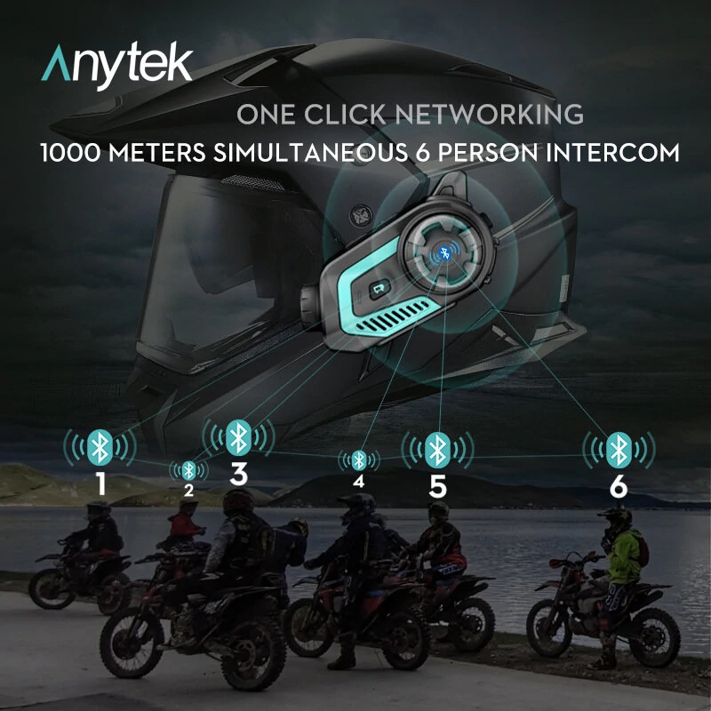 Anytek 6 Group Talk Voice Intercom Motorcycle Dash Cam Recorder Helmet bluetooth WiFi Sports Camera Motorbike Motor Auto DVR Headphone