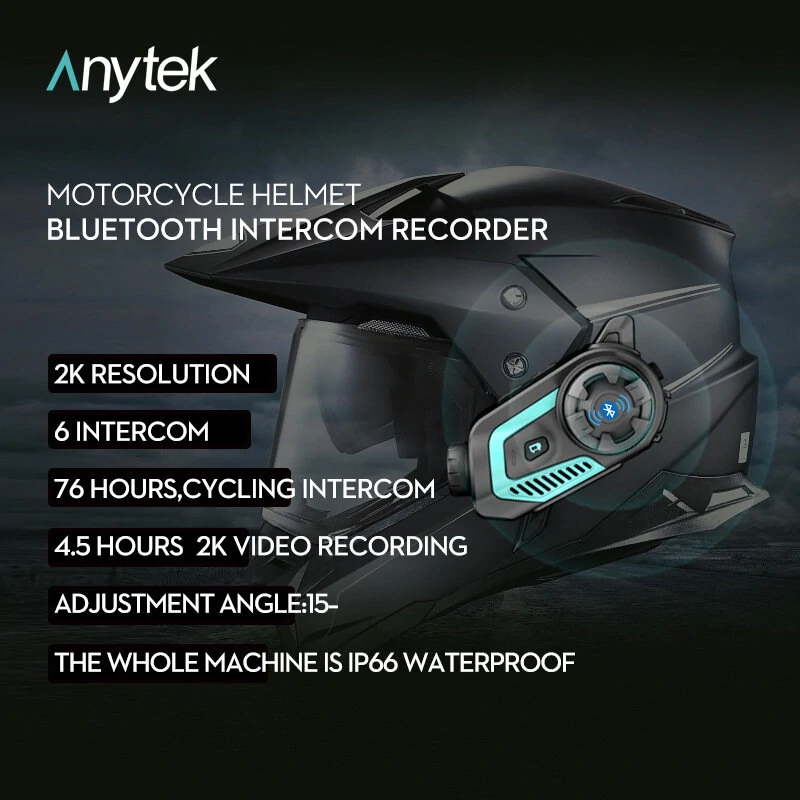 Anytek 6 Group Talk Voice Intercom Motorcycle Dash Cam Recorder Helmet bluetooth WiFi Sports Camera Motorbike Motor Auto DVR Headphone