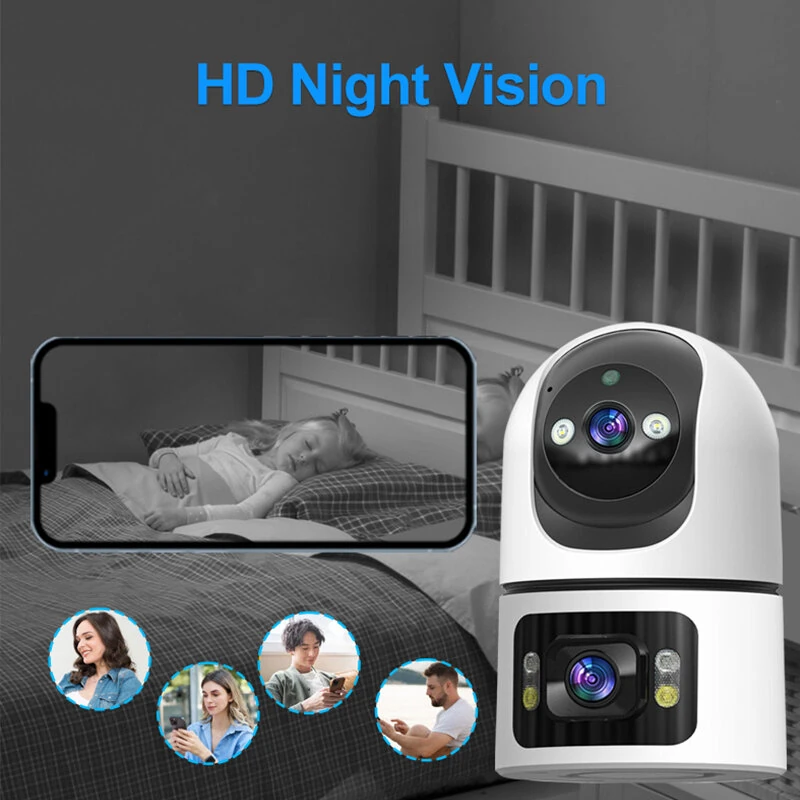 4MP 5G Dual Band Dual Lens WIFI Wireless Security Camera PTZ Panoramic View Color Night Vision AI Human Detection Eseecloud APP 2 Way Audio Indoor IP Camera