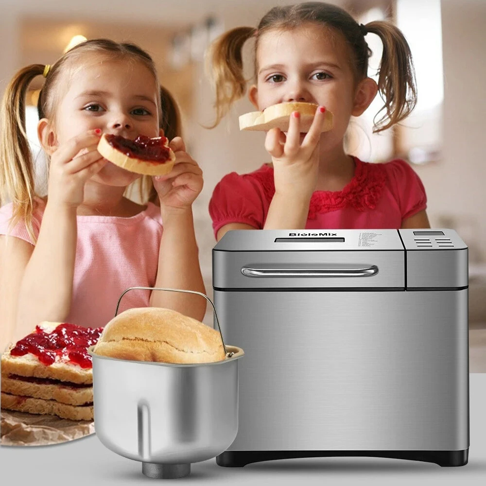 [EU Direct] Biolomix Stainless Steel 1KG 19-in-1 Automatic Bread Maker 650W Programmable Bread Machine with 3 Loaf Sizes Fruit Nut Dispenser