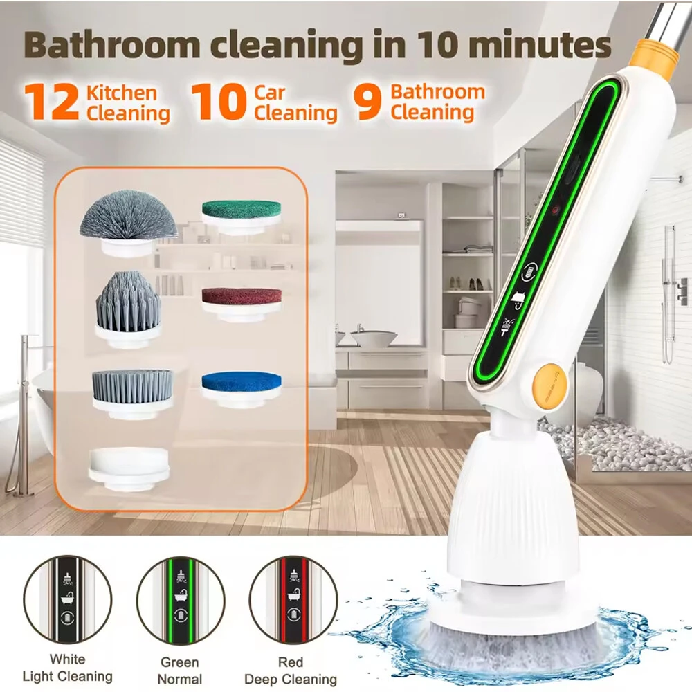 7 In 1 Household Electric Cleaning Brush 3600mAh Strong Torque Silent Retractable Smart Induction Variable Speed Electric Brush With Digital Display