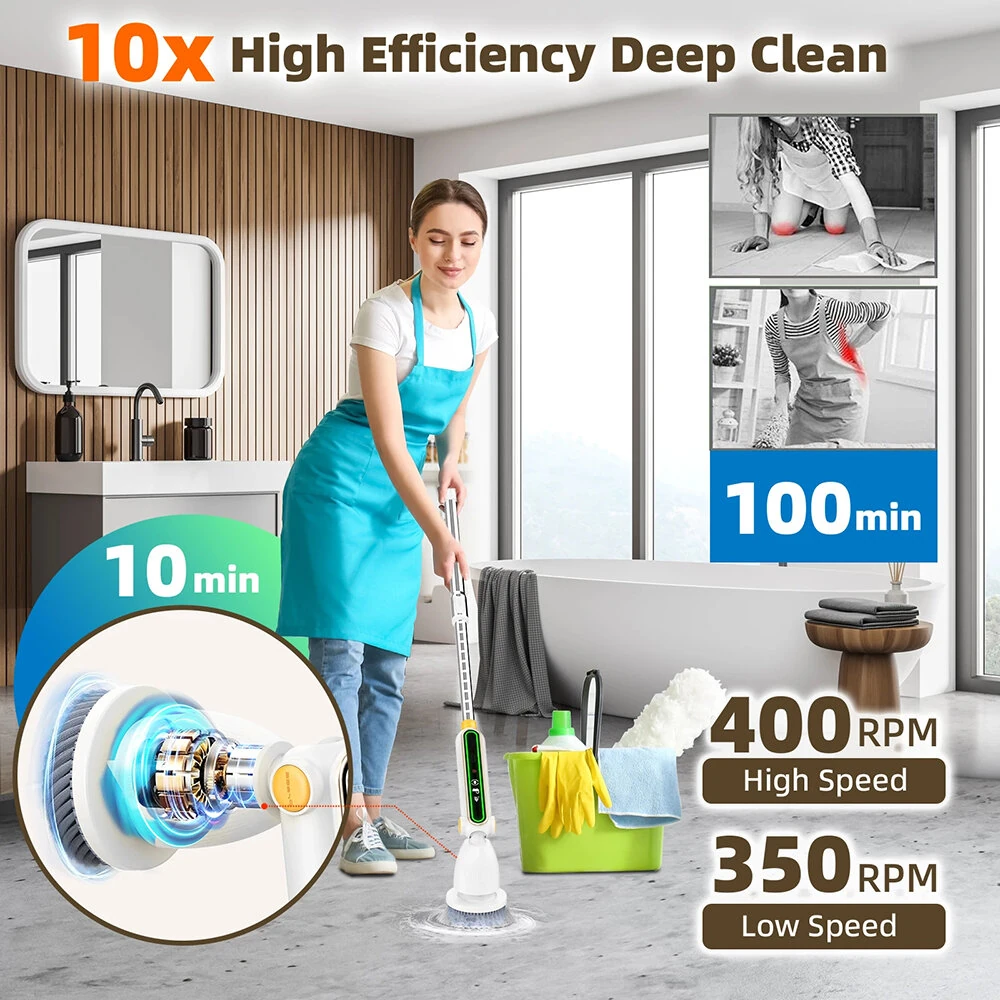 7 In 1 Household Electric Cleaning Brush 3600mAh Strong Torque Silent Retractable Smart Induction Variable Speed Electric Brush With Digital Display