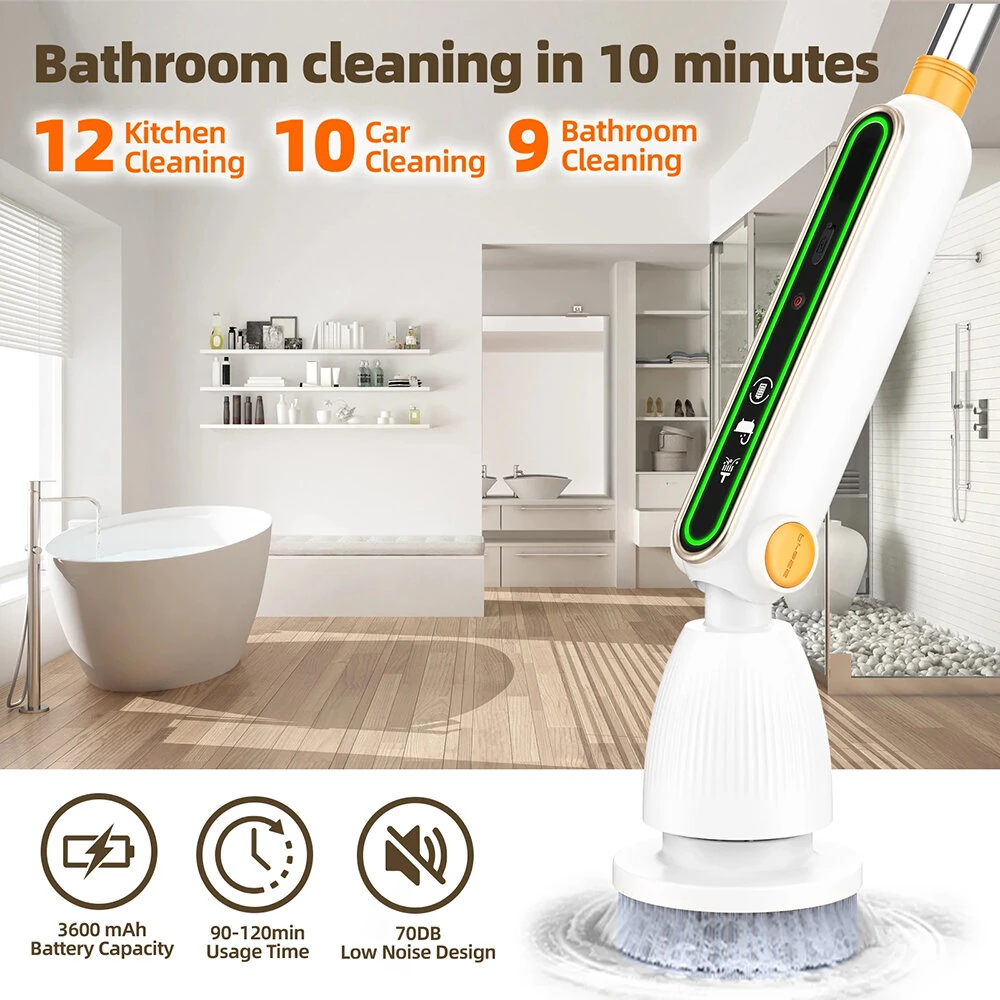 7 In 1 Household Electric Cleaning Brush 3600mAh Strong Torque Silent Retractable Smart Induction Variable Speed Electric Brush With Digital Display