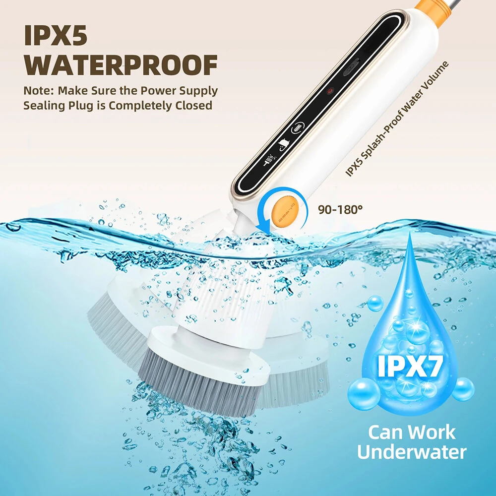 7 In 1 Household Electric Cleaning Brush 3600mAh Strong Torque Silent Retractable Smart Induction Variable Speed Electric Brush With Digital Display