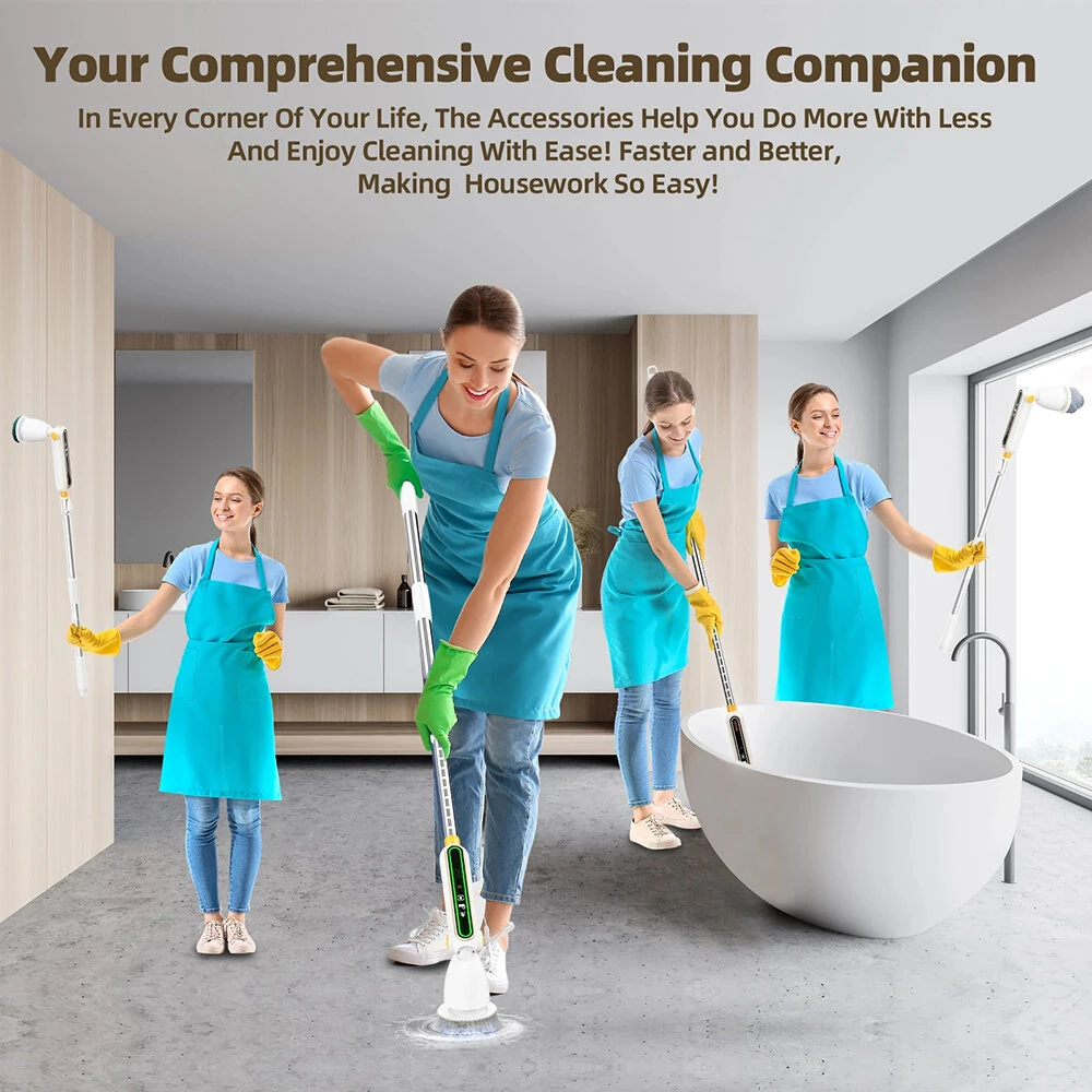 7 In 1 Household Electric Cleaning Brush 3600mAh Strong Torque Silent Retractable Smart Induction Variable Speed Electric Brush With Digital Display