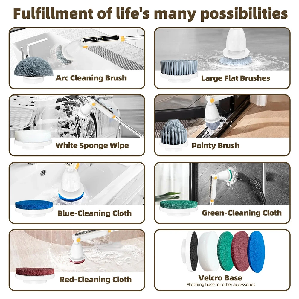 7 In 1 Household Electric Cleaning Brush 3600mAh Strong Torque Silent Retractable Smart Induction Variable Speed Electric Brush With Digital Display