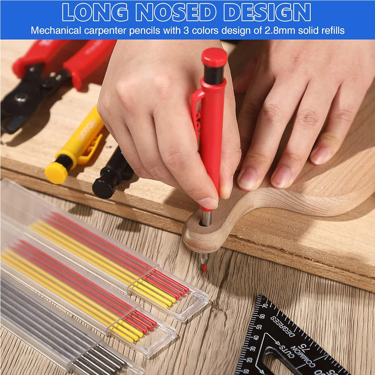 8 Pack Carpenter Pencil Set with Deep Hole Marker Built-in Sharpener and Carbide Scribe Marking Tool for Woodworking Marking Mechanical Pencils with Multi-Color Refills