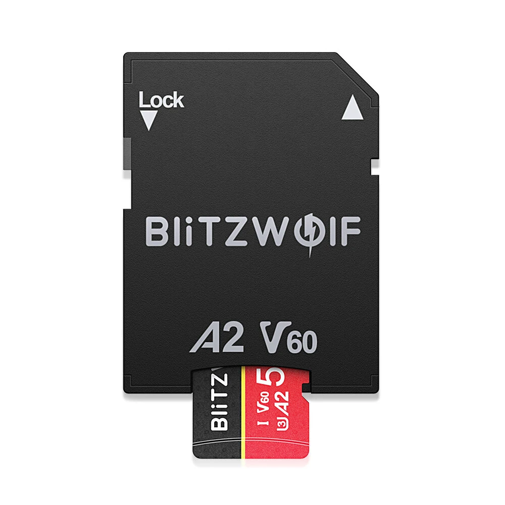 BlitzWolf® BW-TF4 Class 10 A2 V60 UHS-1 TF Memory Card 64GB 128GB 256GB 512GB Micro SD Card Read Speeds Up to 180MB/s Supports 4K UHD Video Recording