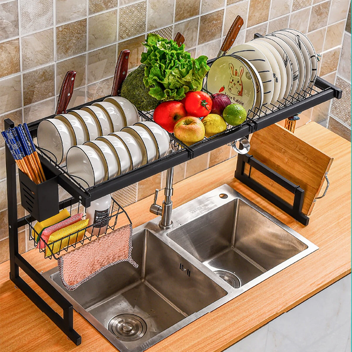 HONEIER 85CM 2-Tier Dish Drying Rack Kitchen Organizer Storage Rack Space Saving Over The Sink For Kitchen Counter
