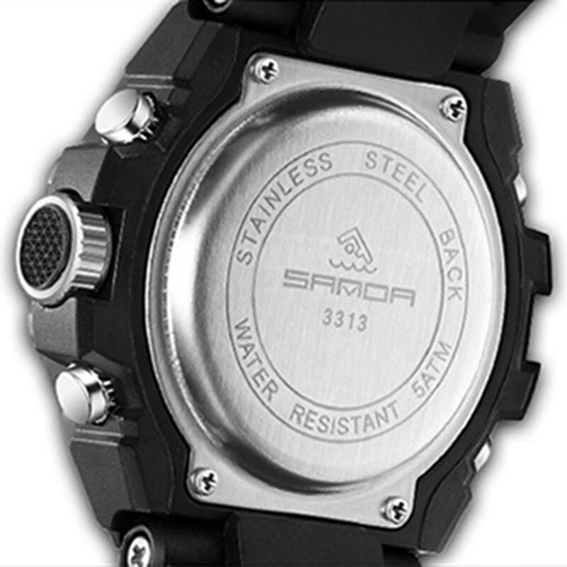 SANDA Men Quartz Watch Waterproof Sport Wristwatches Multifunctional Outdoor Luminous Electronic Watch - Dual Display, Calendar, Alarm Clock, Stopwatch