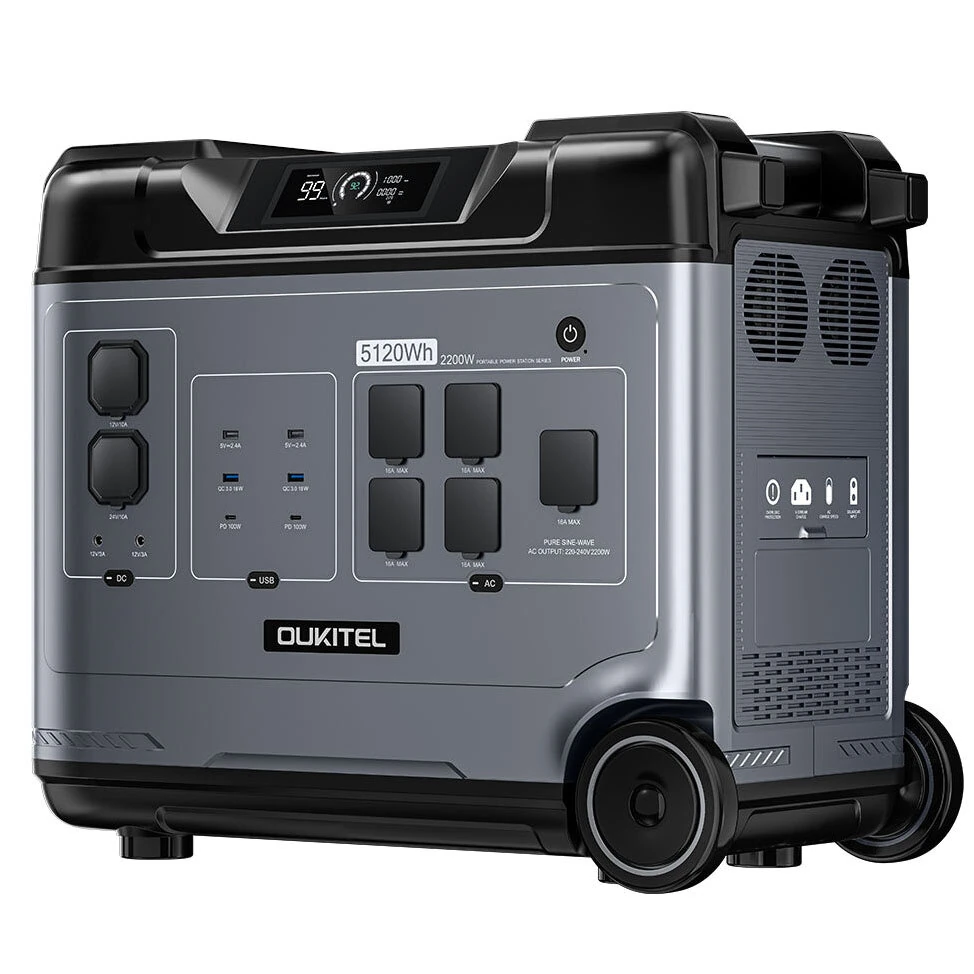 [EU Direct] OUKITEL P5000 Portable Power Station 5120Wh LiFePO4 Battery, 5x2200W AC Socket (4000W Surge), 2.8H Full Charge, 1800W Fast AC Charging, Dual 100W USB-C, 15 Outputs, 1000W MPPT Solar, for Emergency, Home Backup, RV, Off Grid
