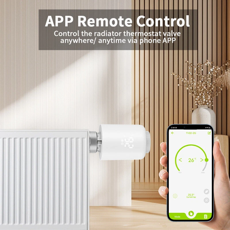 4Pcs Tuya Zigbe Smart Thermostat Radiator Valve Temperature Schedule Setting Window Open Detection Function APP Remote Voice Control Work with Alexa Google Assistance