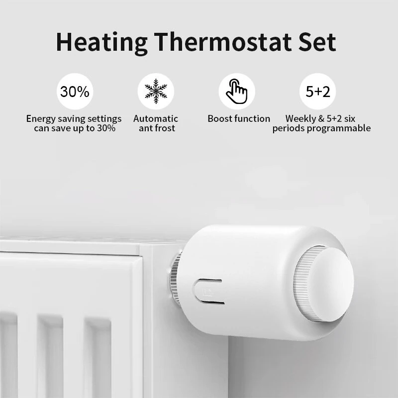 4Pcs Tuya Zigbe Smart Thermostat Radiator Valve Temperature Schedule Setting Window Open Detection Function APP Remote Voice Control Work with Alexa Google Assistance