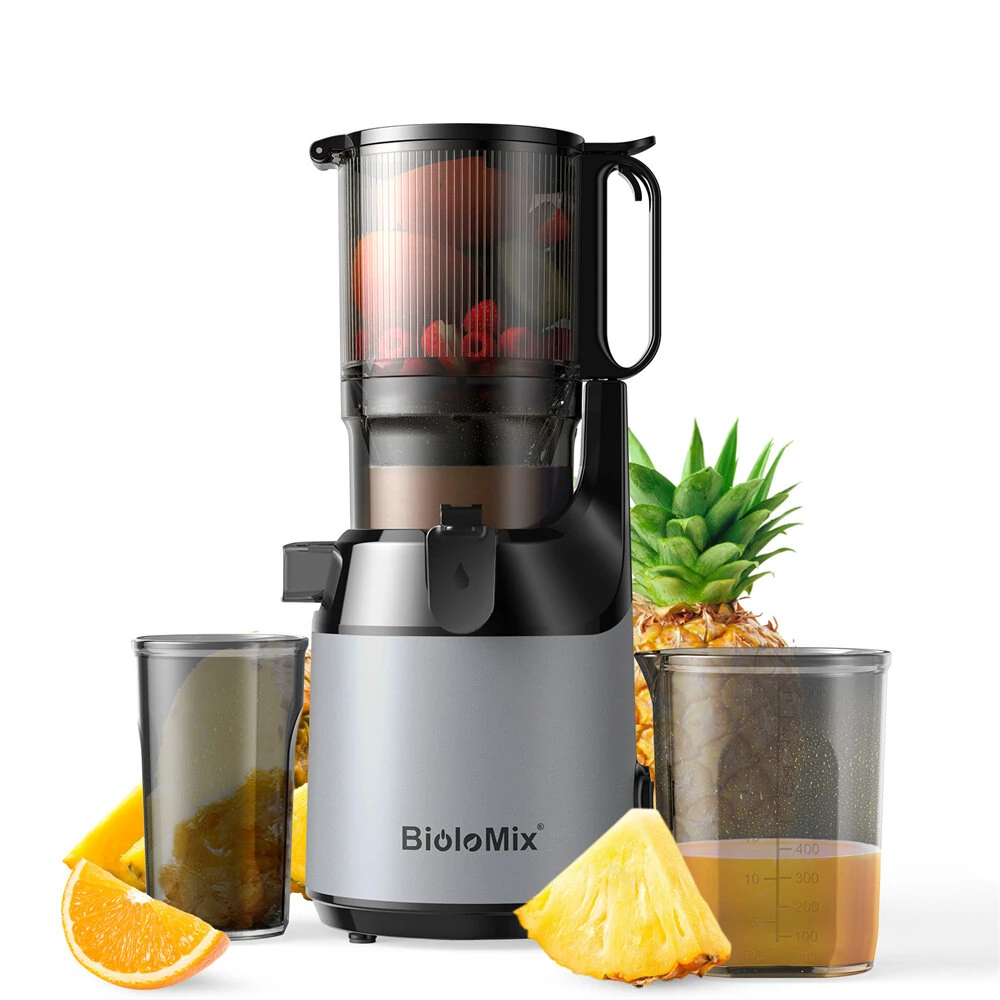 [EU Direct] BioloMix Cold Press Juicer with 130mm Feed Tube Fit Whole Fruits & Vegetables High Juice Yield BPA FREE Slow Masticating Juicer
