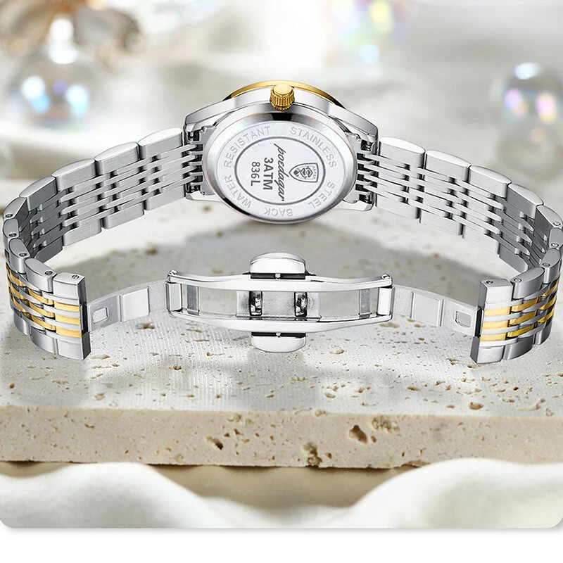 POEDAGAR Women Watch Thin Waterproof Luminous Quartz Watch Calendar Analog Stainless Steel Wrist Watch Date Lady Watch