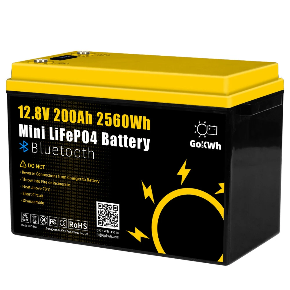 Gokwh 12V 200Ah BT + SOC Mini Car Bluetooth Energy Storage Box Battery Built-in Smart APP & LCD Energy IP65 Protection Level
