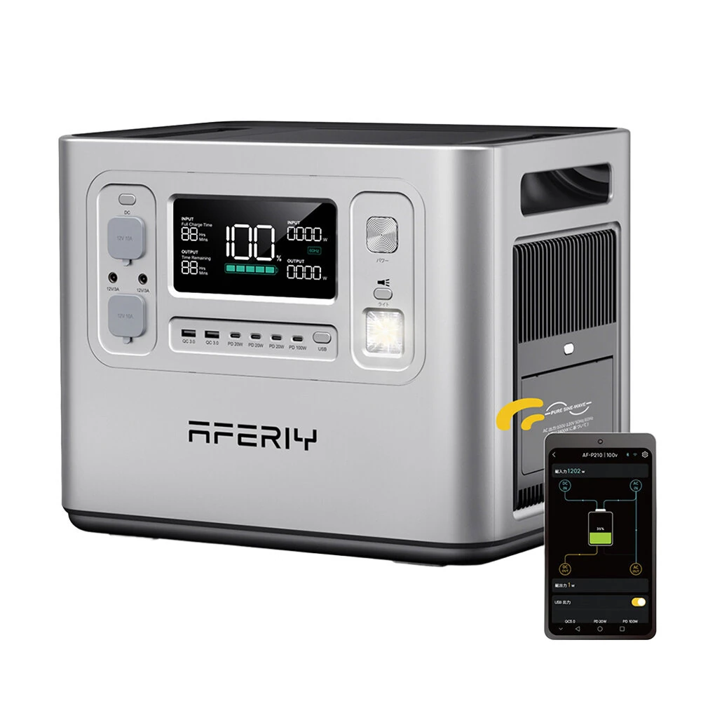 [EU Direct] Aferiy P210 2400W LiFePO4 Portable Power Station With 200W/400W Solar Panel, 2048Wh Solar Generator LiFePO4 Battery Deep Cycles UPS Pure Sine Wave Camping RV Home Emergency Portable Backup Power