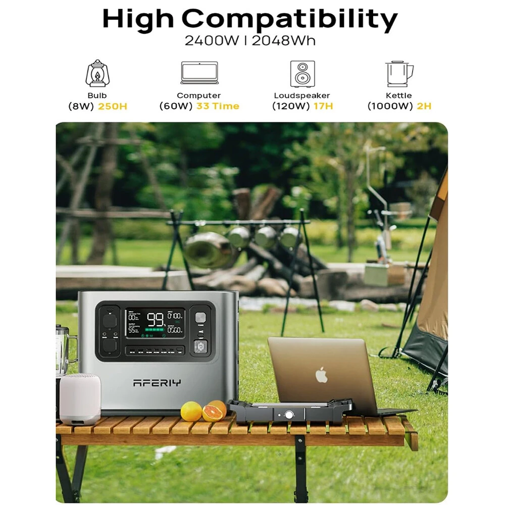[EU Direct] Aferiy P210 2400W LiFePO4 Portable Power Station With 200W/400W Solar Panel, 2048Wh Solar Generator LiFePO4 Battery Deep Cycles UPS Pure Sine Wave Camping RV Home Emergency Portable Backup Power