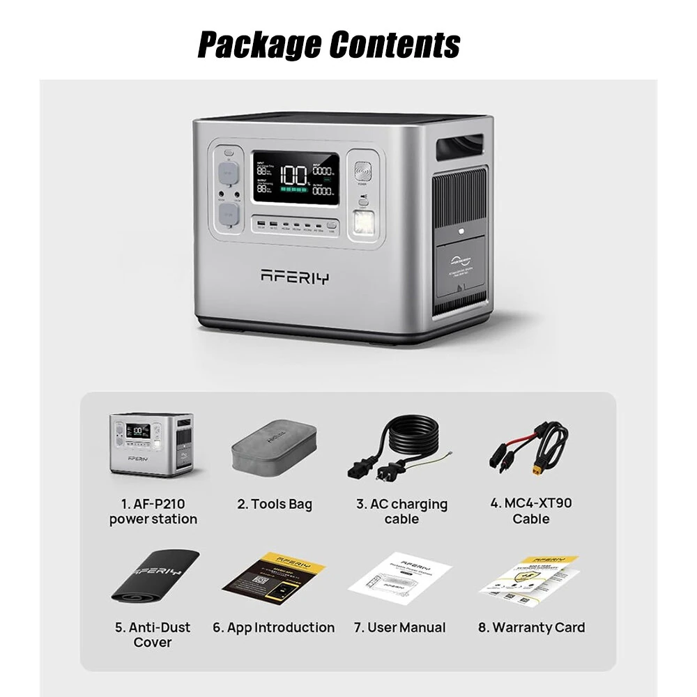 [EU Direct] Aferiy P210 2400W LiFePO4 Portable Power Station With 200W/400W Solar Panel, 2048Wh Solar Generator LiFePO4 Battery Deep Cycles UPS Pure Sine Wave Camping RV Home Emergency Portable Backup Power