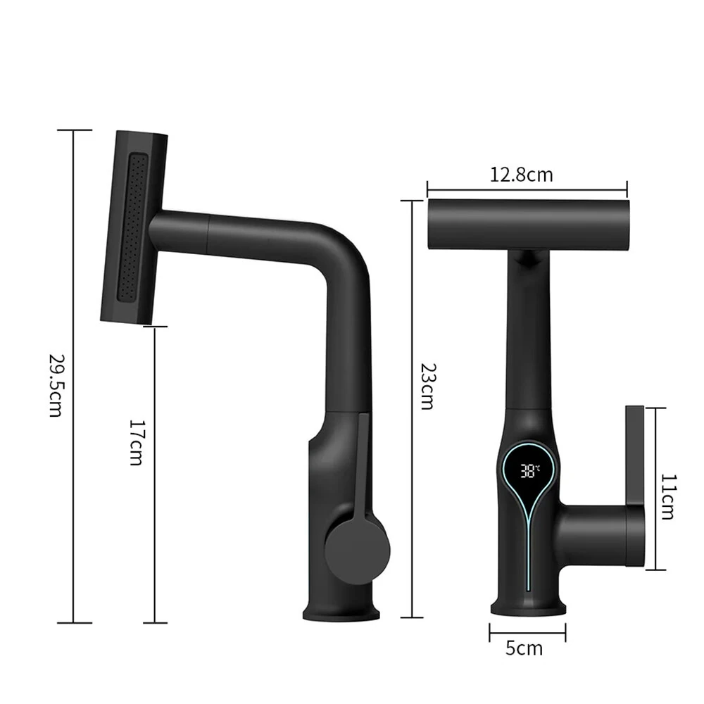 Waterfall Temperature Digital Display Basin Faucet Lift Up Down Stream Sprayer Hot Cold Water Sink Mixer Wash Tap For Bathroom Kitchen