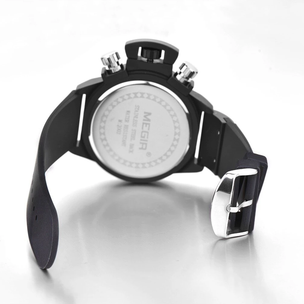 MEGIR Men Multi-functional Watch Sports Chronograph Wristwatch Waterproof Calendar Quartz Watch Comfortable Silicone Strap