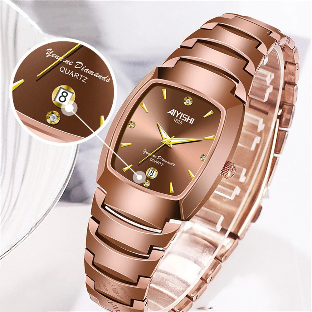 AIYISHI Luxury Men's Square Quartz Watch Steel Strap Casual Business Wristwatch Waterproof Luminous Date Design Comfortable Stylish