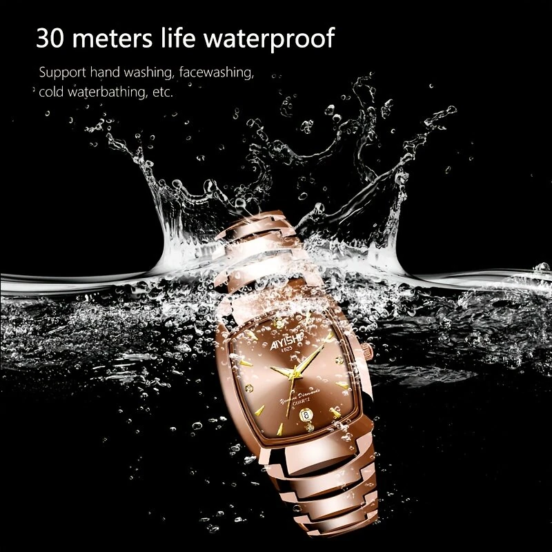 AIYISHI Luxury Men's Square Quartz Watch Steel Strap Casual Business Wristwatch Waterproof Luminous Date Design Comfortable Stylish