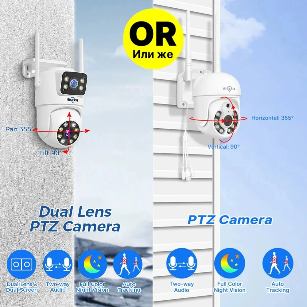 Hiseeu WK-4HS03 3K 6MP 5X Digital Zoom Dual Lens WiFi Camera with 10CH NVR Security Camera System Kit Full Color Night Vision Human Detection APP Remote Viewing P2P Video CCTV Surveillance Outdoor Camera System IP66 Waterproof