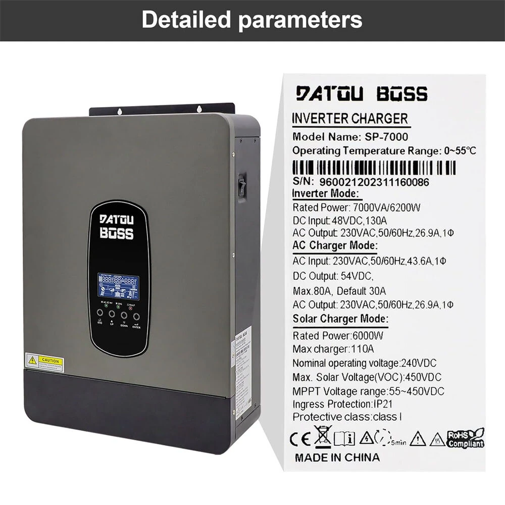 [EU Direct] DATOUBOSS 48V 6200W Pure Sine Wave Solar Hybrid Inverter With 110A MPPT Solar Controller 220V/230V Off Grid Inverter Home Solar System For Lead-acid and lithium batteries