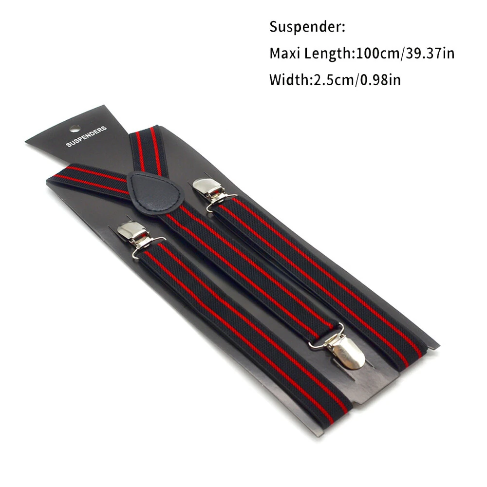 2.5cm Retro Stripes Men's Suspenders with 3 Clips Elastic Adjustable Y-back Trouser Braces for Daily Vacations Work Outfits
