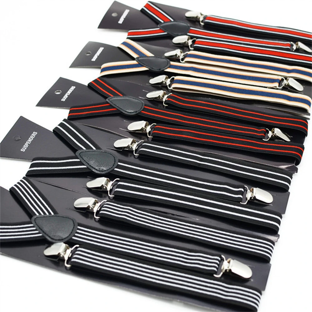 2.5cm Retro Stripes Men's Suspenders with 3 Clips Elastic Adjustable Y-back Trouser Braces for Daily Vacations Work Outfits