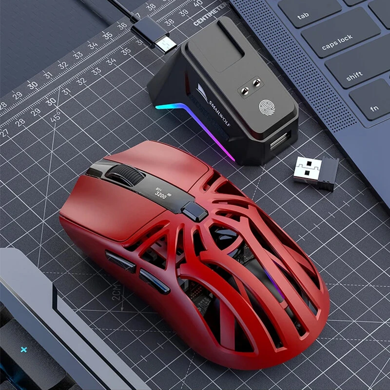 SMAILWOLF M8 Tri-mode Gaming Mouse with Charger Dock PAW3311 Sensor RGB 12000DPI 1KHz Return Rate 72g Lightweight Rechargeable Mouse