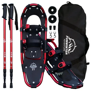 [EU Direct] Funwater 21"/25"/30" Snowshoes Light Weight with Carrying Tote Bag and Trekking Poles,Easy to Wear Aluminum Alloy Snowshoes  Anti Slip Adjustable Hiking Sneakers Snow Trekking Tra