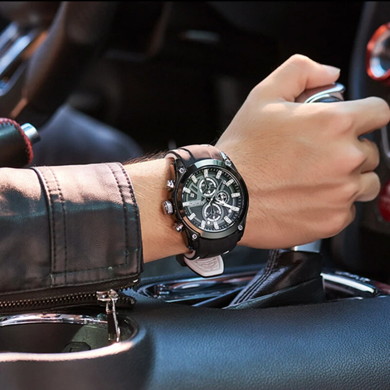 MEGIR Men Chronograph Quartz Watch with Date Luminous Hands, Sport Wristwatch Silicone Strap Waterproof Watch