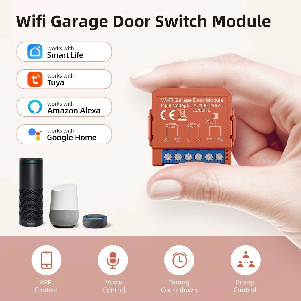 Tuya Smart WiFi Garage Door Module Switch Door Opener Controller Smart Life APP Voice Remote Control with Alexa Google Home