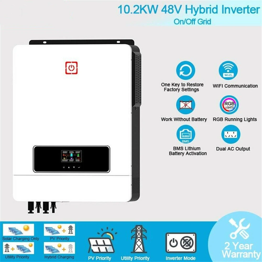 [EU Direct] DAXTROMN POWER 10200W Solar Hybrid Inverter 48Vdc to 230Vac Pure Sine Wave with 2XMPPT 140A 160A Max PV Input 500V, WiFi Module, BMS, Grid-Tie/Off-Grid, 2 AC Outputs, with Charger For Lead-Acid, Lithium Battery, and LifePo4, AGH-10.2KW