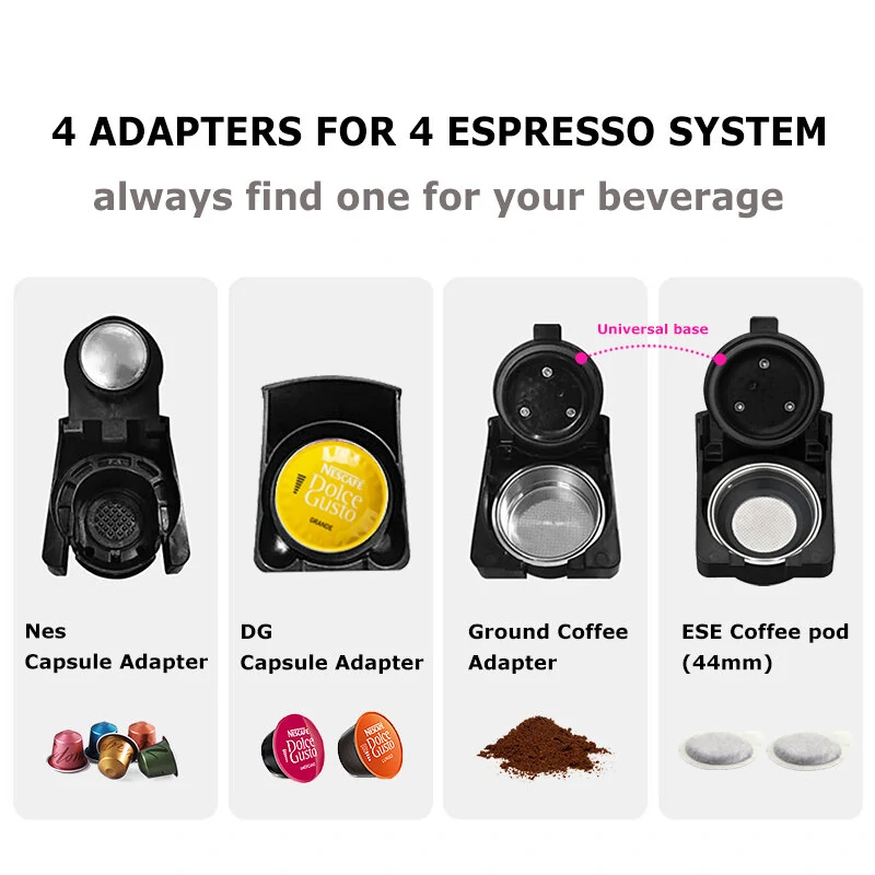 [EU Direct] HiBREW H3A Coffee Machine 4in1 Multiple Capsule Espresso Dolce Milk&Espresso&ESE Pod&Powder Coffee Maker Stainless Metal Outook