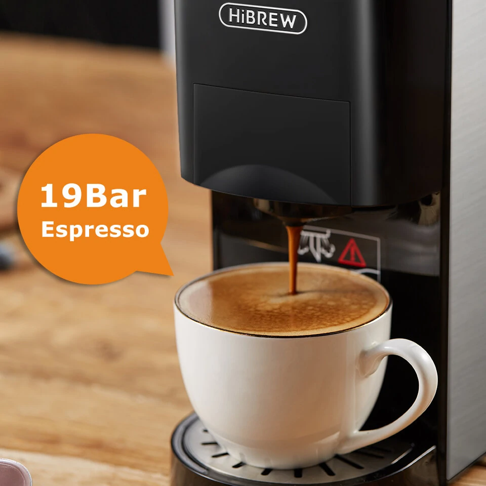 [EU Direct] HiBREW H3A Coffee Machine 4in1 Multiple Capsule Espresso Dolce Milk&Espresso&ESE Pod&Powder Coffee Maker Stainless Metal Outook