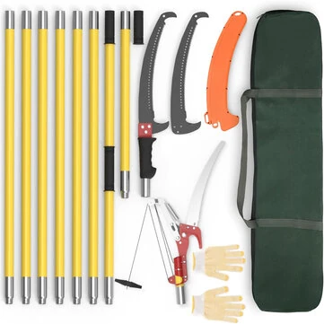Extendable Tree Pruner 7.3-27 ft Fiberglass Pole Saw Sharp Alloy Steel Blade Manual Tree Trimmer Lightweight Telescopic High Branch Cutter Trimming Tools Carry Bag