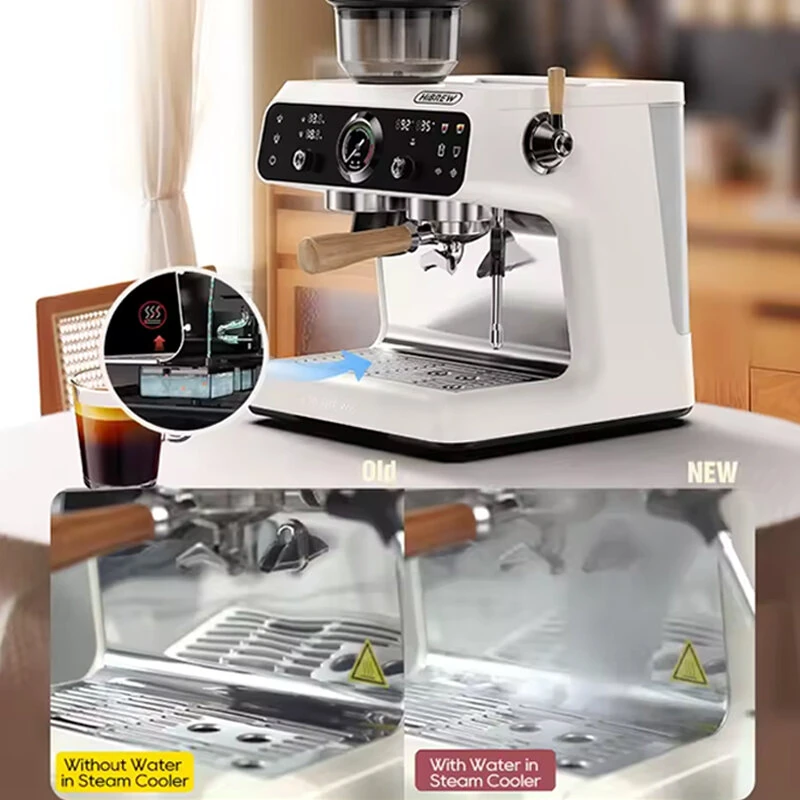 [EU Direct] HiBREW H7B Upgraded Dual Boiler Barista Pro Espresso Machine Built-in Grinder With 30 Size Settings for Cafe Hotel Restaurant