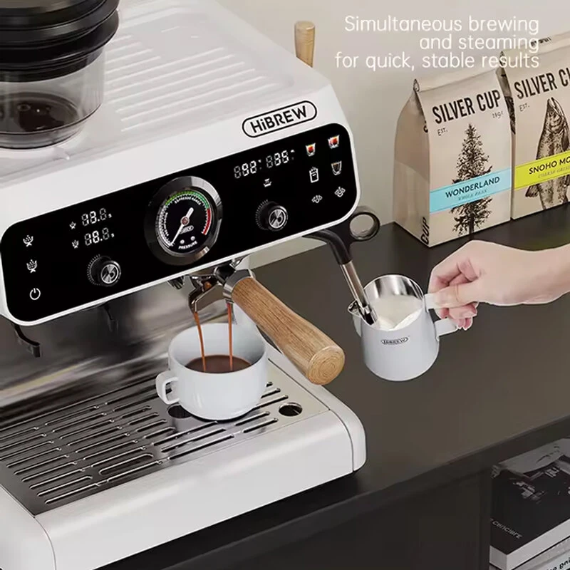 [EU Direct] HiBREW H7B Upgraded Dual Boiler Barista Pro Espresso Machine Built-in Grinder With 30 Size Settings for Cafe Hotel Restaurant