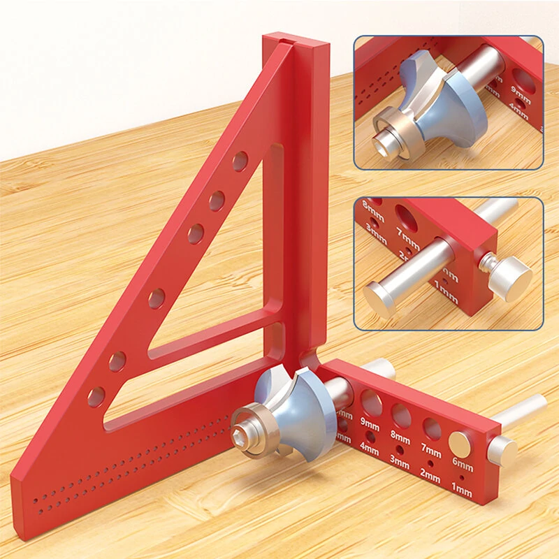 ENJOYWOOD 5 inch 3D Multi-Angle Measuring Ruler Square Ruler 22.5-90 Degree Protractor Protractor Hole Positioning Inch/MM Imperial Metric Durable Aluminum Alloy T-Type Triangle Scriber Tool Ideal for Engineers / Carpenters / Craftsmen