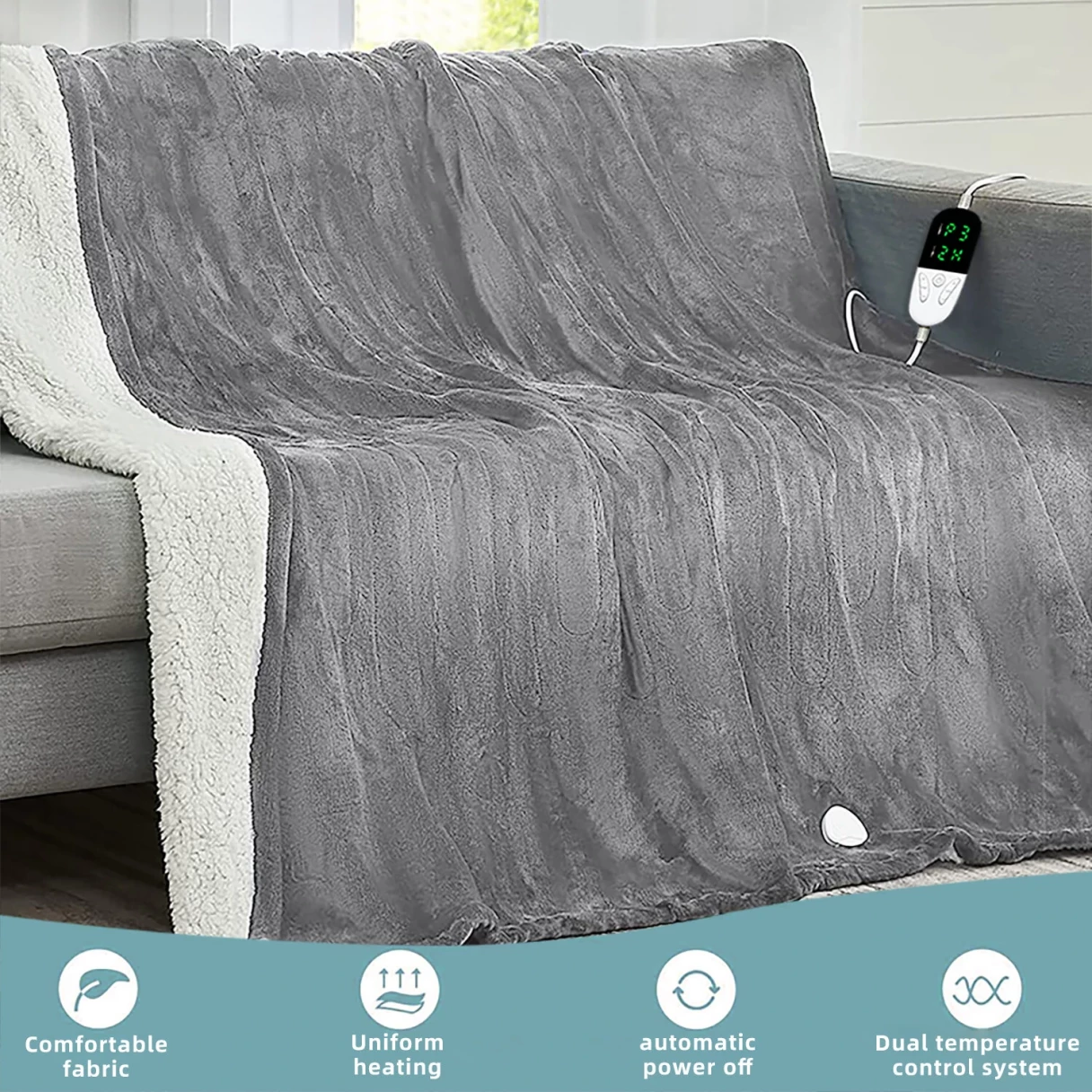 Baban 150*180cm Electric Heated Blanket Heating Bed Blankets Throw with 6 Heating Levels 10 Hours Auto Off Over-Heated Protection Ultra Soft Warm Flannel ETL Certified