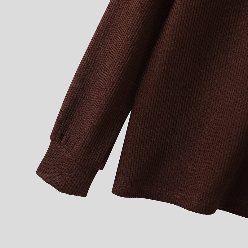 INCERUN Mens Solid Color Double Collar Pullover Sweater Comfortable Stretchy Fabric Casual Top for Male Plus Size S 5XL