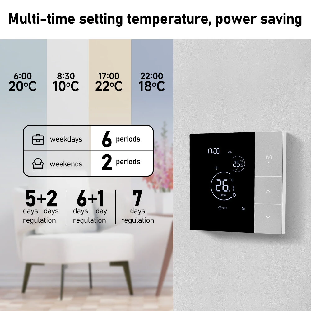 YJ508 Tuya WiFi Thermostat Smart Home Thermoregulator for Gas Boiler/Electric/Water Heating Temperature Controller APP Remote Voice Control with Alexa Google Home